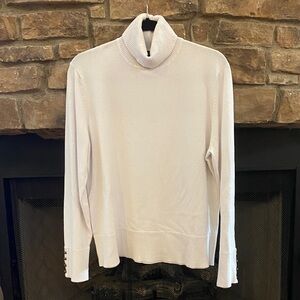 Investments white Turtleneck Sweater with brass colored buttons.  Size XL